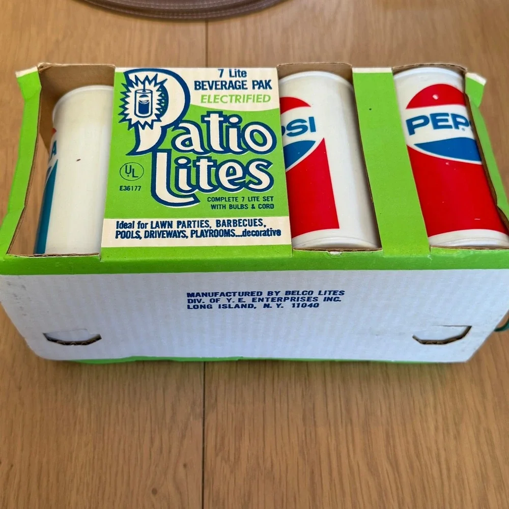 VTG Pepsi Patio Lites Electric 7 Lite Beverage Pak‎ Party String Lights Complete